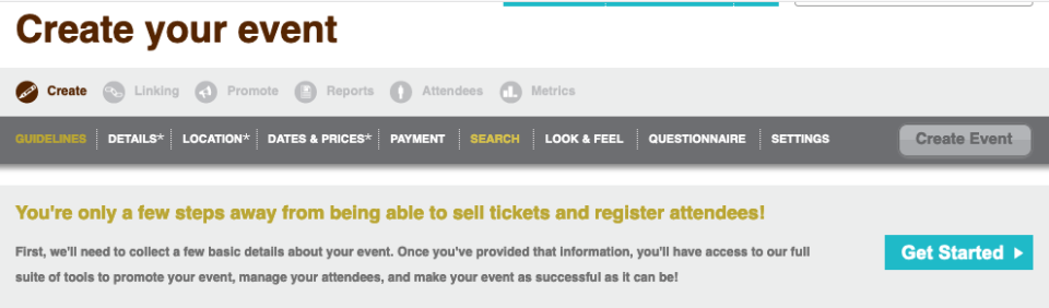 screenshot of Brown Paper Tickets